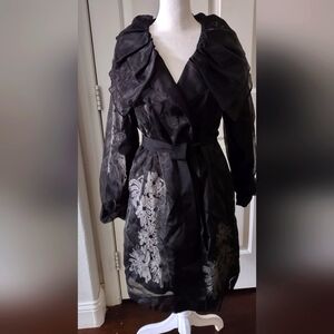 Formal Jacket 100% Silk. White Flower Applique